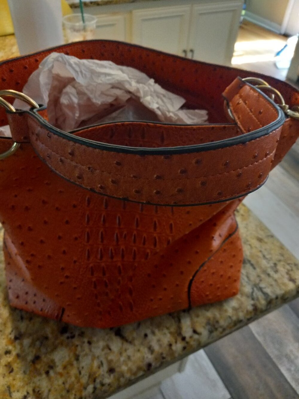 Orange Croc embossed large shoulder bag - Picture 3 of 5